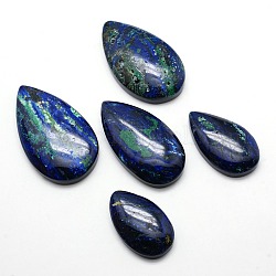 Mixed Styles Natural Flatback Gemstone Cabochons, Wrapped with Azurite, Teardrop, 27~42x17~25x6~8mm
