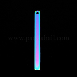 201 Stainless Steel Pendants, Laser Cut, Bar/Rectangle, Rainbow Color, 40x4x1mm, Hole: 1.6mm