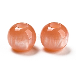 Opaque Resin Imitation Cat Eyes European Beads, Large Hole Beads, Rondelle, Coral, 14x12mm, Hole: 5mm