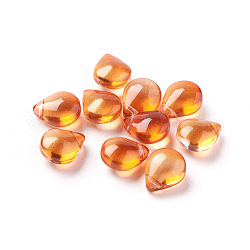 Perles en verre transparentes, avec de la poudre de paillettes, teints et chauffée, larme, orange, 12x9x6mm, Trou: 1mm