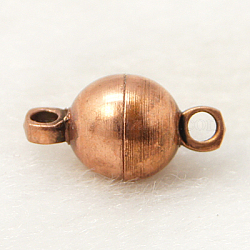 Round Brass Magnetic Clasps, Nickel Free, Red Copper, 11x10mm, Hole: 1mm
