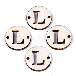 Connecteurs de maillons en bois de peuplier naturel non fini, Coupe au laser, plat et circulaire avec le mot, letter.l, 19.5x2.5mm, Trou: 2mm