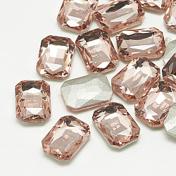 Pointed Back Glass Rhinestone Cabochons, Faceted, Rectangle Octagon, Vintage Rose, 8x6x3mm