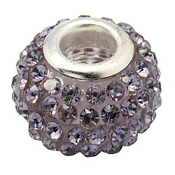 Harz Strass Perlen, mit silberner Farbe Messing-Doppelkerne, Klasse A, Rondell, Violett, 10x7 mm, Bohrung: 2.5 mm