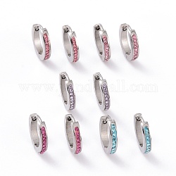 Rhinestone Hinged Hoop Earrings, Stainless Steel Color Plated 304 Stainless Steel Jewelry for Women, Mixed Color, 13x13.5x2.5mm, Pin: 1mm