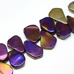Chapelets de perles en cristal de quartz naturel plaqué, perles de dalle plate, pépites, pourpre plaqué, 17~35x12~28x4~6mm, Trou: 1mm, Environ 40~45 pcs/chapelet