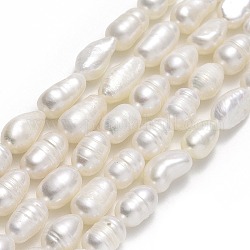 Natural Cultured Freshwater Pearl Beads Strands, Rice, Linen, 7~10x5~6mm, Hole: 0.7mm, about 45~47pcs/strand, 13.39''(34cm)