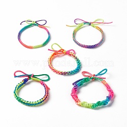 Braccialetto di cordone intrecciato in poliestere colorato, braccialetto regolabile per le donne, Modelli misti, 10-3/8~12-5/8 pollice (26.5~32 cm)