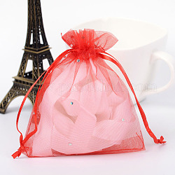 Bolsas rectangulares de organza con lentejuelas brillantes, bolsas de regalo, bolsos del favor de la boda, bolsa de regalo, rojo, 12x10 cm