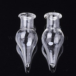 Handgemachte mundgeblasene Glaskugelabdeckung, zur Herstellung von Flaschenanhängern, Kegel, Transparent, 30~35x14 mm, Halb Loch: 6 mm, Flaschenkapazität: 2 ml (0.06 fl. oz)