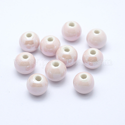 Perles en porcelaine manuelles, nacré, ronde, blush lavande, 12mm, Trou: 2~3mm