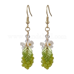 Orecchini pendenti in resina di frutti d'uva giallo verde, con fiori di perle imitazione plastica abs, oro, 52x12mm