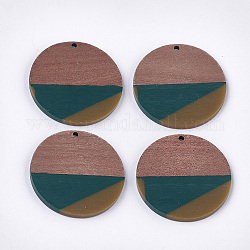 Pendentifs tricolores en résine et bois de noyer, plat rond, gris ardoise foncé, 38.5x3mm, Trou: 2mm