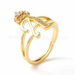 Clear Cubic Zirconia Initial Letter with Crown Adjustable Ring, Real 18K Gold Plated Brass Alphabet Ring for Women, Cadmium Free & Lead Free, Letter.A, US Size 6(16.5mm)
