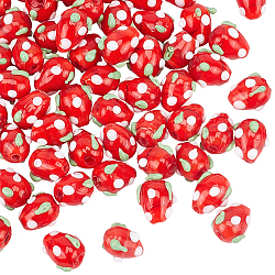Olycraft 70 stücke rote erdbeere perlen handgefertigte Bunte Malerei perlen 3d glasperlen für diy schmuckherstellung mit 2mm loch 10~13x8~10mm