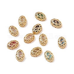 Eco-friendly Brass Micro Pave Cubic Zirconia Multi-strand Links, Rack Plating, Cadmium Free & Lead Free, Oval, Golden, Mixed Color, 12x8x5mm, Hole: 1.2mm