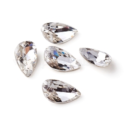 Glass Rhinestone Cabochons, Pointed Back & Back Plated, Faceted, Left Teardrop, Crystal, 7x12x4mm