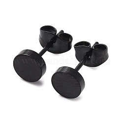 304 boucles d'oreilles puces rondes plates en acier inoxydable, noir, 6mm, pin: 0.7 mm