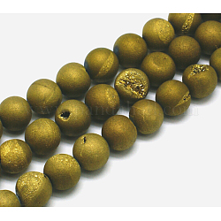 Chapelets de perle rondes en agate naturelle Electroplate, Grade a, teints et chauffée, cuivre plaqué, 8mm, Trou: 1mm, Environ 46 pcs/chapelet, 14.9 pouce