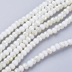 Electroplate Glass Faceted Rondelle Beads Strands, Imitation Jade, Half Plated, WhiteSmoke, 4x3mm, Hole: 1mm, about 123~127pcs/strand, 16.5~16.9 inch(42~43cm)