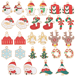 SUNNYCLUE 56Pcs 14 Style Christmas Alloy Enamel Pendants, Bell & Wreath & Snowman & Candy Cane & Reindeer, Mixed Color, 18~25.5x14~21.5x1~2mm, Hole: 1.2mm, 4pcs/style