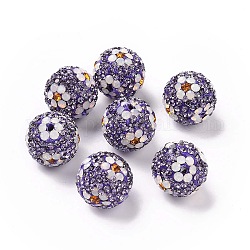 Abalorios de Diamante de imitación de arcilla polímero, Pave bolas de discoteca, redondo con flor, tanzanita, 16mm, agujero: 1.6~1.8 mm
