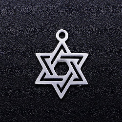 Colgantes de 201 acero inoxidable, para judío, estrella de david, color acero inoxidable, 16x12x1mm, agujero: 1.5 mm