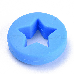 Perles focales en silicone écologiques de qualité alimentaire, perles à mâcher pour les jouets de dentition, Diy soins infirmiers colliers faisant, plat et circulaire avec étoile, Dodger bleu, 21x7mm, Trou: 2mm