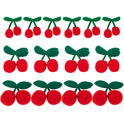 Crochet 14pcs 3 style 3d accessoires d'ornement de cerise, fruits à tricoter en fil de coton, rouge, 42.5~59x33~50x14~22mm
