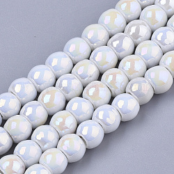 Electroplate Porcelain Beads, Handmade Bright Glazed Porcelain, AB Color Plated, Round, Floral White, 7x6mm, Hole: 2.5mm, 26.38 inch~27.16 inch(67~69cm), about 120~121pcs/Strand