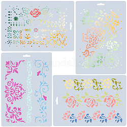 Gorgecraft 4 pièces 4 styles floral animal dessin peinture pochoirs modèles, pour la peinture sur scrapbooking tissu toile carrelage sol meuble bois, rectangle, gainsboro, 260x178x0.2mm, 1pc / style