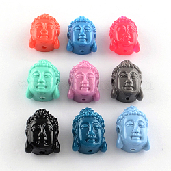 Perles de corail synthétiques teintes tête de Bouddha, couleur mixte, 15x10x7mm, Trou: 1mm