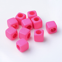 Perle europee acriliche tinta unita, cubo grandi branelli del foro, rosa intenso, 7x7x7mm, Foro: 4 mm, circa 1900pcs/500g
