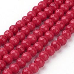 Fili di perline mashan giada tondo naturale, tinto, rosso, 4mm, Foro: 1 mm, circa 98pcs/filo, 15.7 pollice