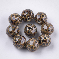 Handmade Porcelain Beads, Fancy Antique Glazed Porcelain, Round, Camel, 16~16.5x15.5~16x15~16mm, Hole: 2.5~3mm