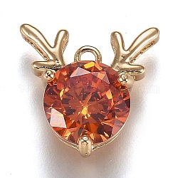 Latón chapado en oro micro pavé cubic zirconia encantos, forma de ciervo asta, rojo, 13x12.5x5.5mm, agujero: 1.2 mm