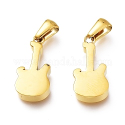 Ion Plating(IP) 304 Stainless Steel Pendants, Manual Polishing, Guitar, Golden, 20.5x10x3mm, Hole: 6.5x3mm
