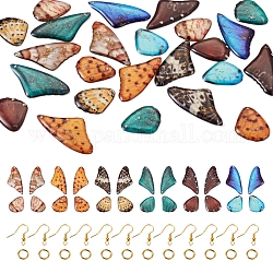 Pandahall DIY 蝶の羽のイヤリング作成キット  エポキシ樹脂ペンダントを含む  真鍮のピアスフックと丸カン  ミックスカラー  74個/箱