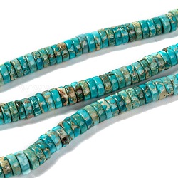 Natural Imperial Jasper Beads Strands, Dyed, Heishi Beads, Flat Round/Disc, Pale Turquoise, 8x3mm, Hole: 1mm, about 133pcs/strand, 15.7 inch(40cm)