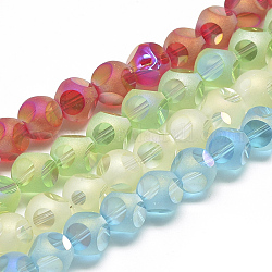 Brins de perles de verre transparent plaqué, mat, ronde à facettes, couleur mixte, 8x7mm, Trou: 1.5mm, Environ 72 pcs/chapelet, 20.4 pouce
