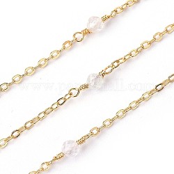 Chaînes de perles de quartz rose naturel faites à la main de 3.28 pied, soudé, avec les accessoires en laiton, véritable 18k plaqué or, Plaqué longue durée, 3mm