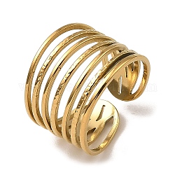 304 Stainless Steel Open Cuff Rings, Multi Lines, Real 18K Gold Plated, US Size 6 3/4(17.1mm)