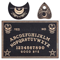 Wooden Witch Craft Sets, including Moon Shape Tarot Card Stand Holder, Rectangle Pendulum Board, Heart Shape Crystal Ball Stand, Skull Pattern, 100~200x82~300x4~4.5mm, 3pcs/set