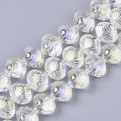 Chapelets de perles en verre électroplaqué, de couleur plaquée ab , forme coquille, clair ab, 12x14.5x10mm, Trou: 1mm, Environ 50~51 pcs/chapelet, 24.41 pouce (62 cm)