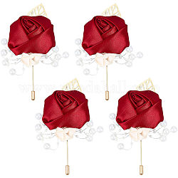 Брошь в виде розы, булавка на лацкан из латуни с пластиковой жемчужиной для свадебной вечеринки, золотые, темно-красный, 110x77x26 мм, штифты : 1 мм