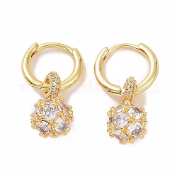 Boucles d'oreilles créoles pendantes boule ronde zircone cubique, bijoux en laiton doré pour femme, clair, 25.5mm, pin: 0.8 mm