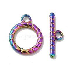 Placcatura ionica (ip) 304 fermagli a ginocchiera in acciaio inossidabile, anello, colore arcobaleno, 19x15x2mm, Foro: 3 mm, bar: 21x6x2 mm, Foro: 3 mm