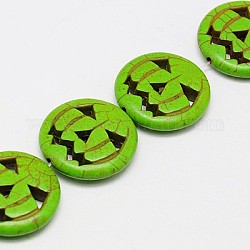 Синтетических нитей бирюзовые бусы, окрашенные, Хэллоуин тыква Jack O Lantern, желто-зеленый, 15x3.5 мм, отверстие : 1 мм, около 27 шт / нитка, 15.35 дюйм