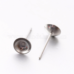 304 Stainless Steel Stud Earring Findings, Stainless Steel Color, 6mm, Pin: 0.6mm