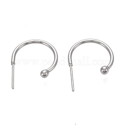 304 Stainless Steel C-shaped Hoop Circle Ball Stud Earrings, with 316 Surgical Stainless Steel Pin, Stainless Steel Color, 16x21x3mm, Pin: 0.8mm